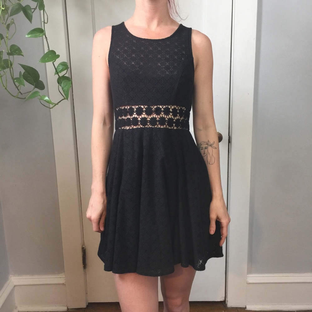 Free People Black Daisy Cage Skater Mini Dress - Picture 1 of 8